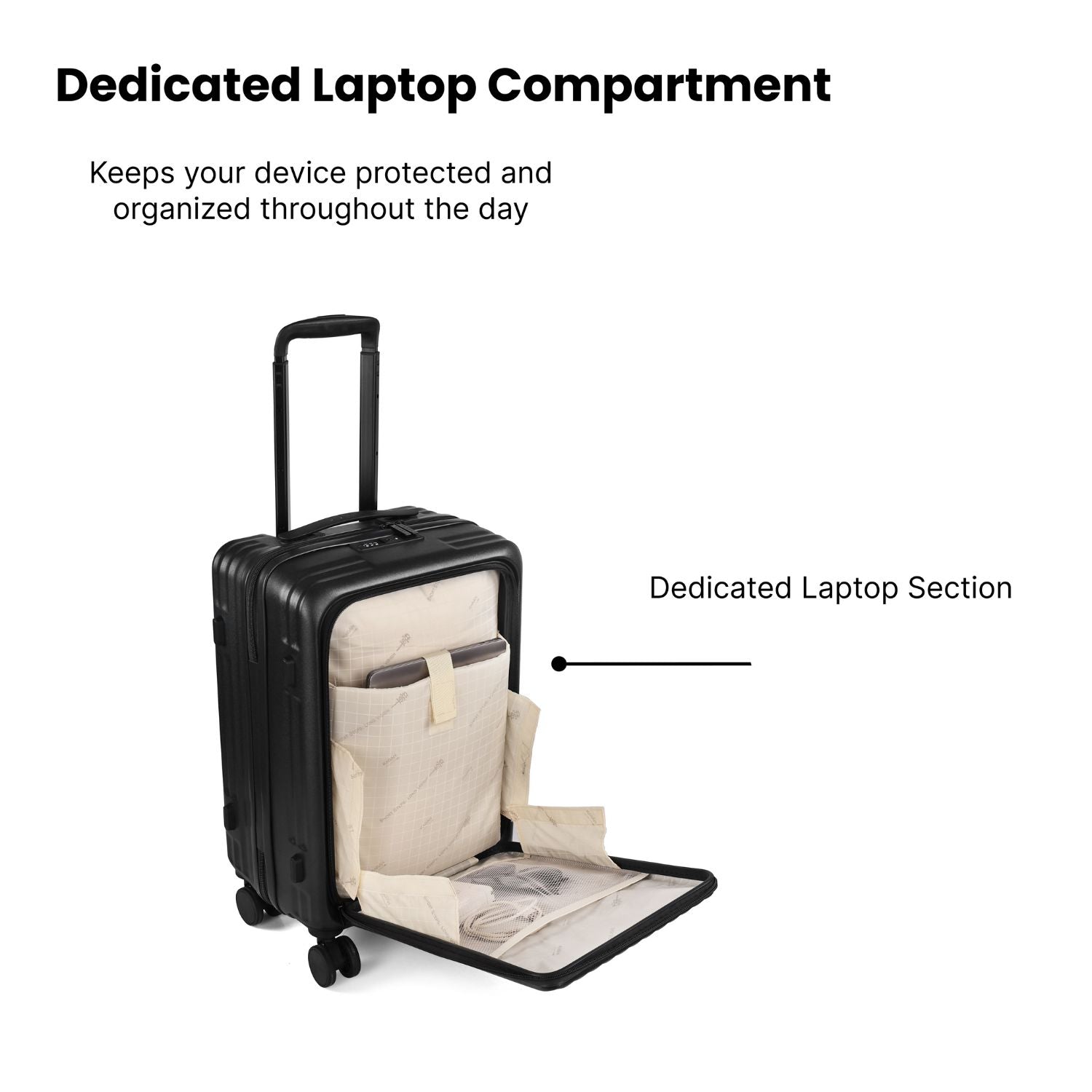 KUROI WHITE CABIN HARD LUGGAGE WITH LAPTOP COMPARTMENT