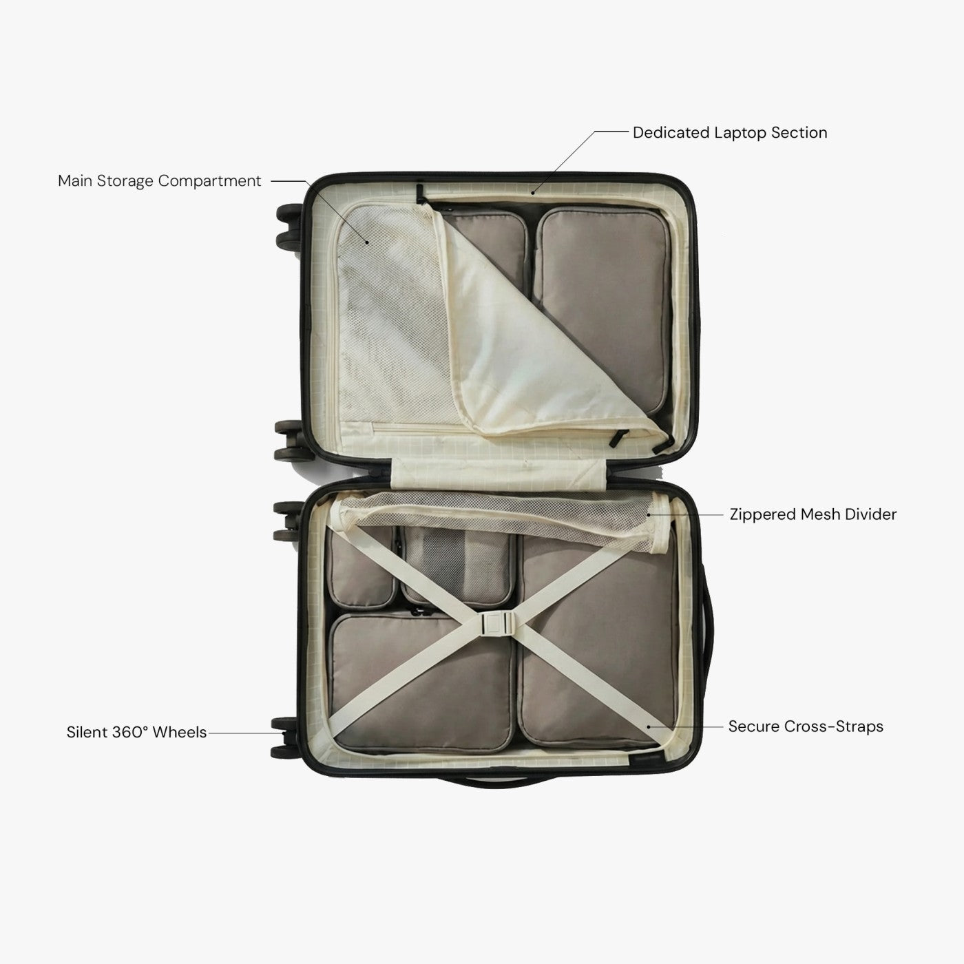 KUROI WHITE CABIN HARD LUGGAGE WITH LAPTOP COMPARTMENT