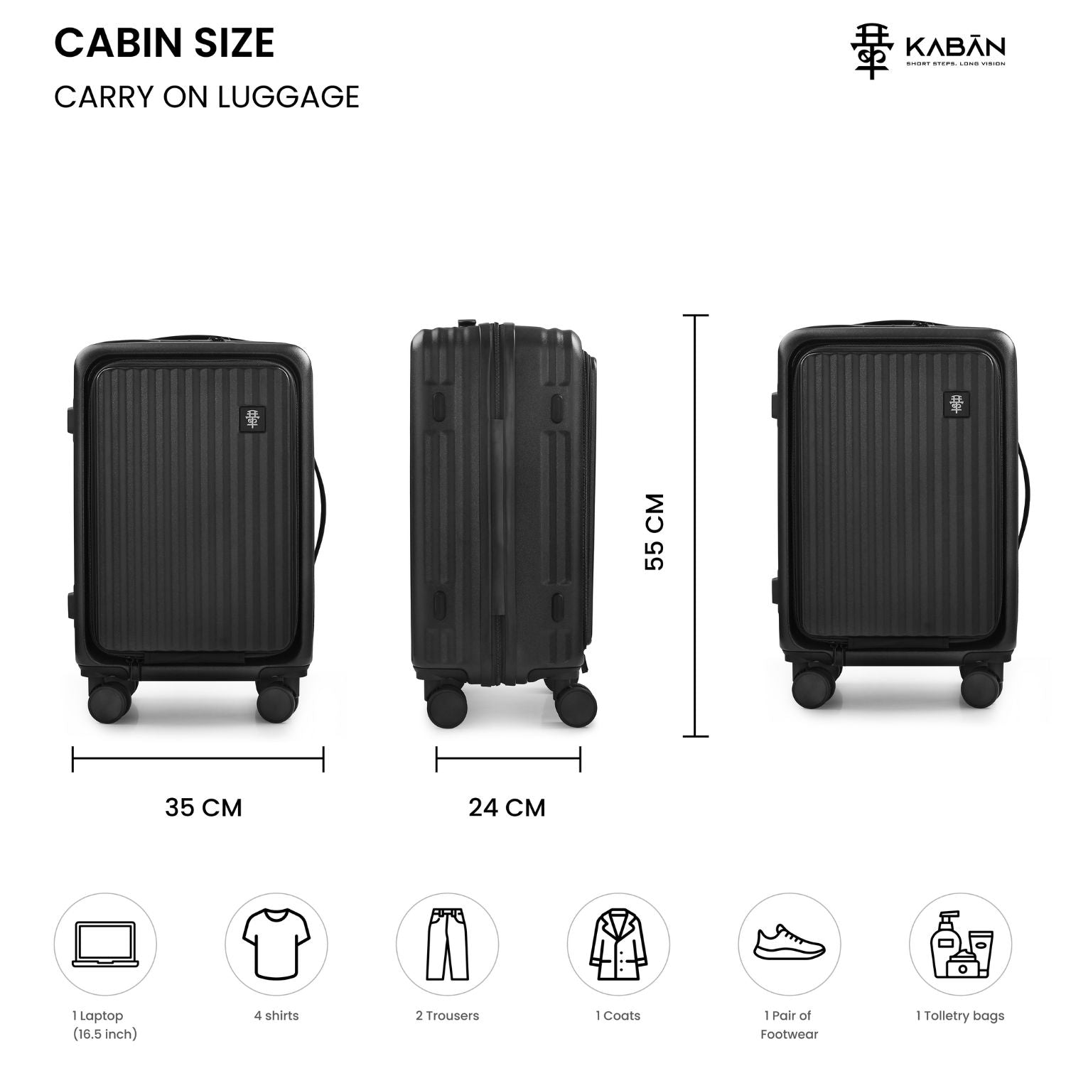KUROI WHITE CABIN HARD LUGGAGE WITH LAPTOP COMPARTMENT