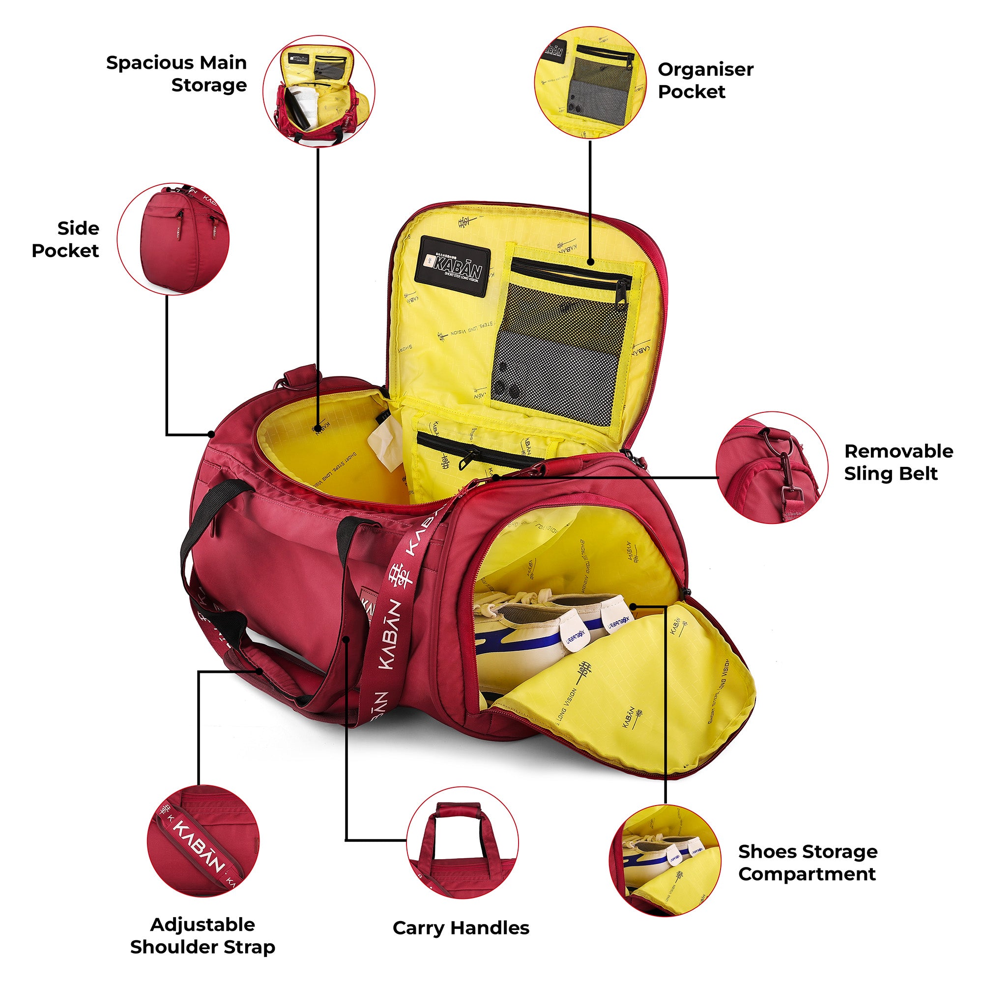 Raspberry Duffle Bag with Shoe Compartment